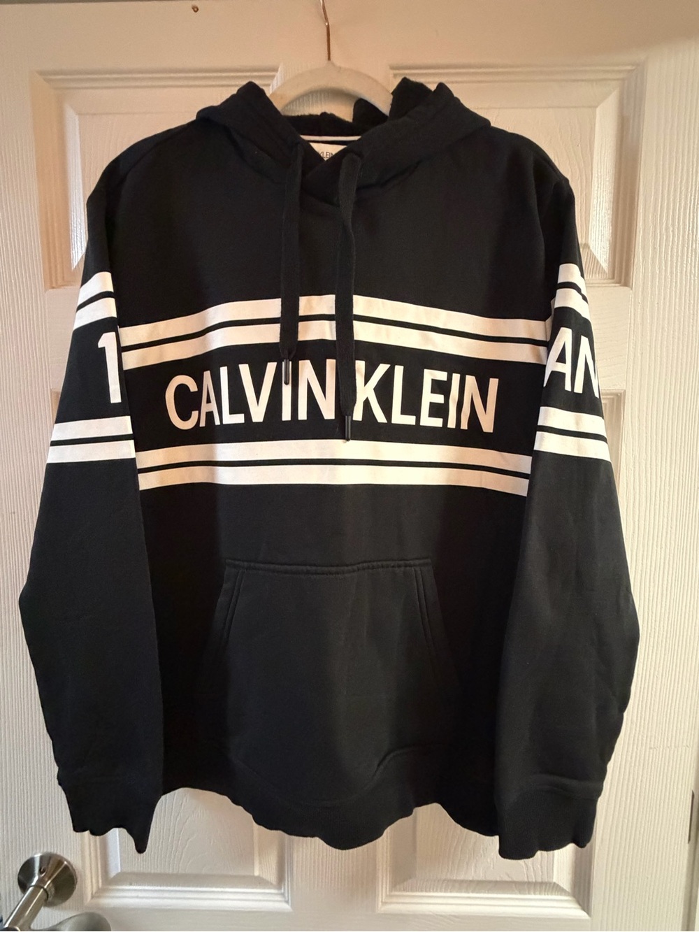 Calvin Klein Jeans Black Hoodie with White Stripe Logo